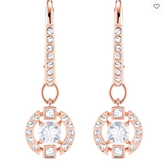 #2202 Una drop earrings Round cut, Pavé, White, Rose gold-tone plated - Picture 1 of 13